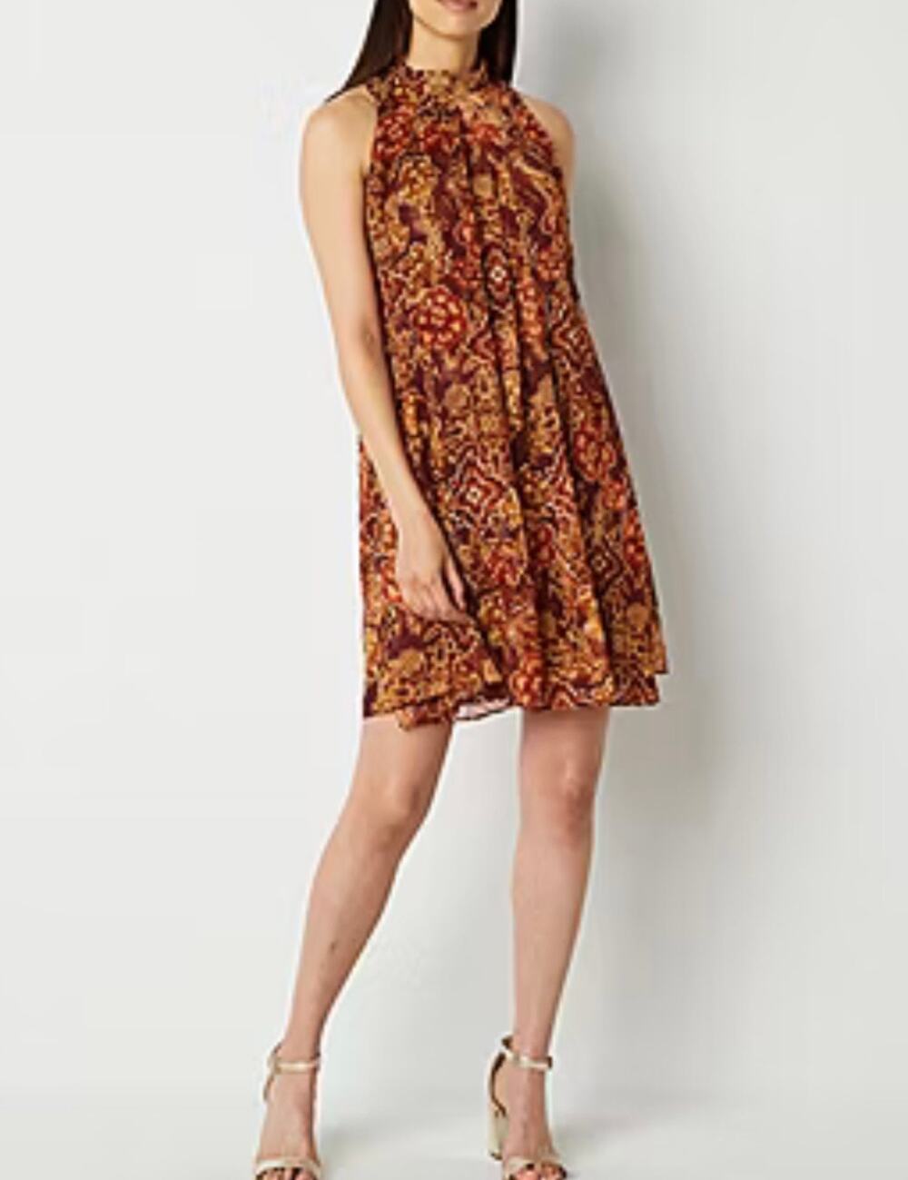Robbie Bee Sleeveless Shift Brown Sleeveless Floral Above Knee Sz 6